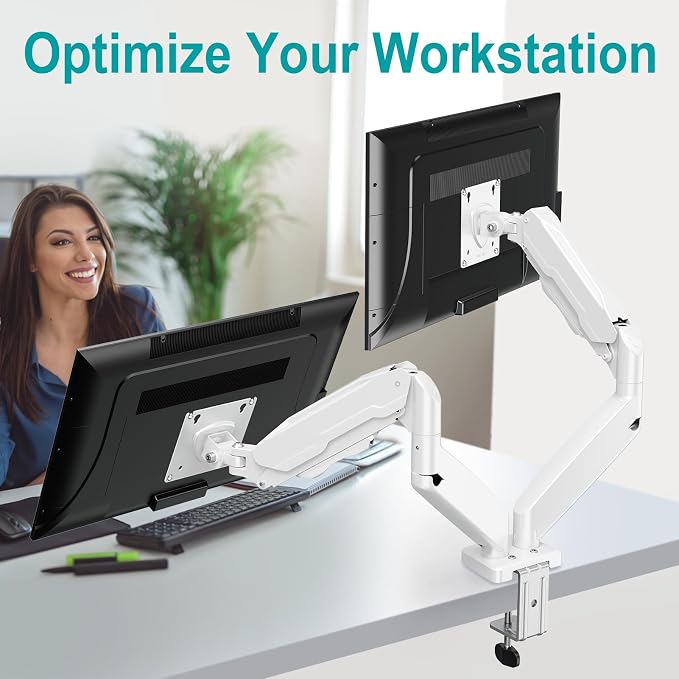 MOUNT PRO Dual Monitor Mount Fits 13 to 32 Inch Screen, Height Adjustable Monitor Stand for 2 Monitors, Full Motion Display Arm Holds up to 19.8lbs Each, Computer Desk VESA Mount, White