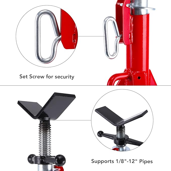 Garvee V Head Pipe Jack Stand,1/8 in-12 in Capacity,Adjustable Height 28 in -52 in, 2500 LB,Heavy Duty Carbon Steel Body More Durable, Folding Portable Pipe,Steel Jack Stands