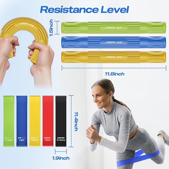 Flex Therapy Bar - Tennis & Golfers Elbow Therapy Bar, Relieve Tendonitis Pain & Improve Grip Strength, Twist Bar for Physical Therapy, Fitness Resistance Bar Equipped with 3 PCS Bar & 5 PCS Bands