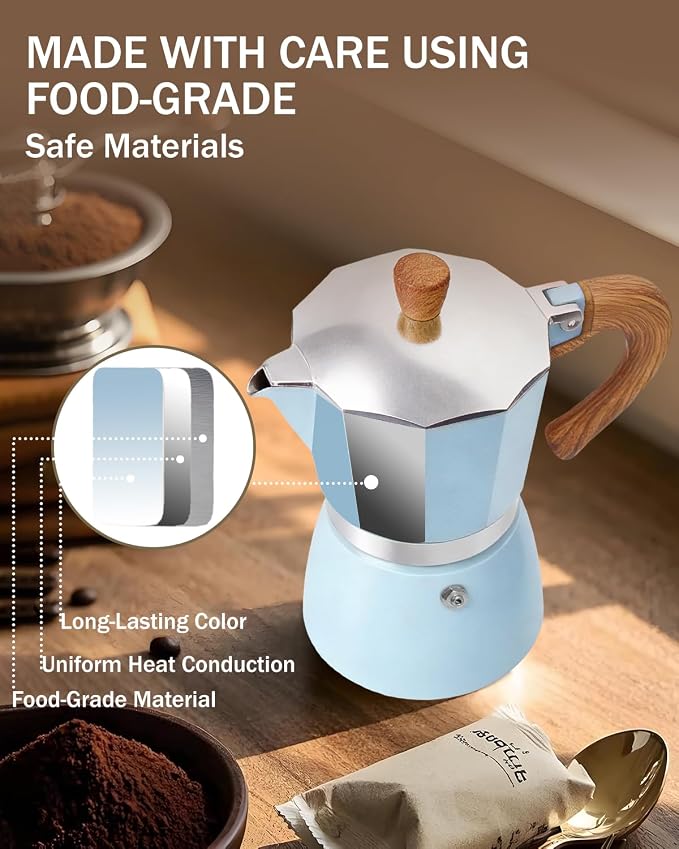 Coffee Maker Stovetop Espresso Maker 12 Cup Aluminum Moka Pot Percolator 20oz 600ml Easy Brewing for Electric Ceramic Stoves Home Camping Italian Cuban Café Classic Blue