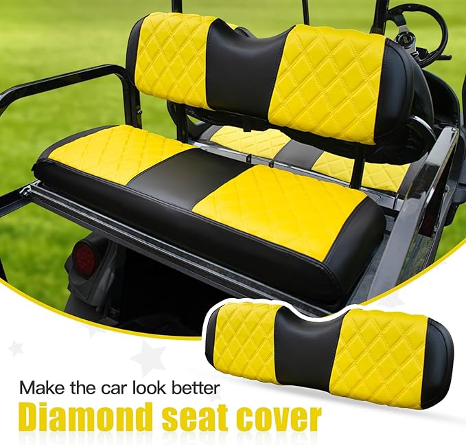 NOKINS Golf Cart Seat Covers Fit Club Car Precedent/DS/EZGO RXV/TXT/Yamaha Drive Aftermarket Standard Rear Seat Cushion, No Stapler, Multiple Colors&Breathable (Yellow&Black)