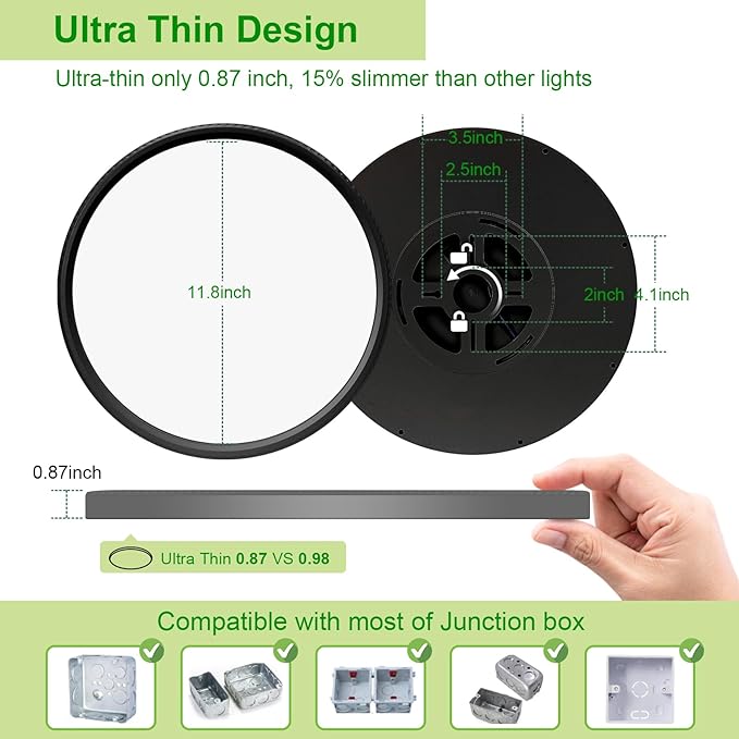 hunhun 4 Pack 3200lm LED Flush Mount Ceiling Light 28W 12 Inch 5CCT Adjustable Super Slim 0.87 inch led Ceiling Light Fixture Round Ceiling Lamp for Bedroom Living Room Kitchen Laundry Black