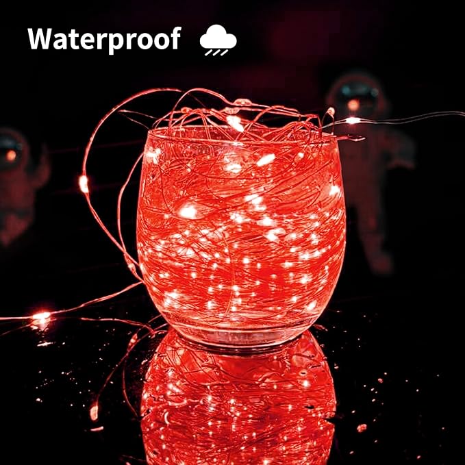 Solar String Lights Outdoor, 66 Feet 200 LEDs 8 Modes Solar Fairy Lights for Outside, Waterproof Outdoor Light for Patio Yard Christmas Tree Halloween Wedding Party Decorations, Red