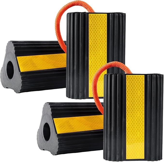 Wheel Chocks for RV Trailer 2 Pair /4pack with Rope & Reflective Strips Rubber Wheel Chocks Heavy Duty Tire Stopper for Camper, Truck, Car, Travel Trailer