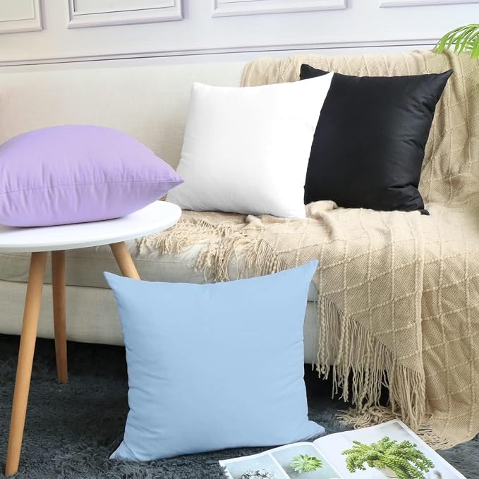 4-Pack 100% Cotton Comfortable Solid Decorative Throw Pillow Case,Thmyo Square Cushion Cover Pillowcase Sublimation Blank Pillow Covers DIY Throw Pillowcase for Sofa(20x20 inch/ 50x50cm,Light Blue)