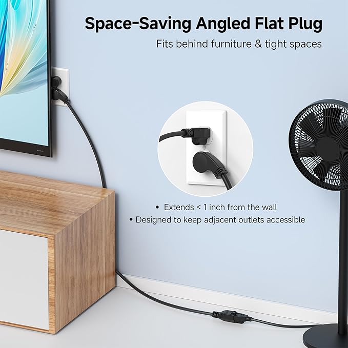 [UL Listed] Cable Matters 2-Pack Low Profile Flat Plug Extension Cord (Power Extension Cable) 6 Feet (NEMA 5-15P to NEMA 5-15R)