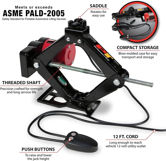 Performance Tool W1609 2-Ton, 4,000 lbs. 12 Volt Remote Controlled Electric Scissor Jack: Efficient and Convenient Automotive Lifting Solution