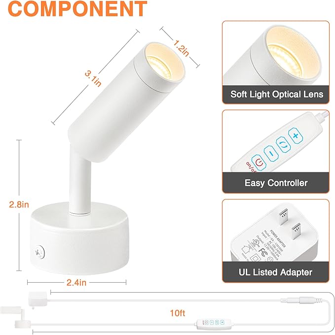 LED Spot Lights Indoor Uplighting Spotlight with Memory Function 3000K/4000K/5000K Up Lights Indoor 120V Dimmable Uplights for Plant & Accent Lighting 2 Pack