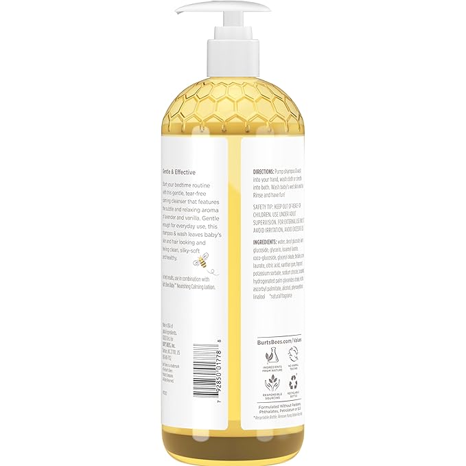Burt's Bees Baby Shampoo and Body Wash with Lavender, Calming Tear Free Baby Soap, 98% Natural Origin, 21 Fl Oz