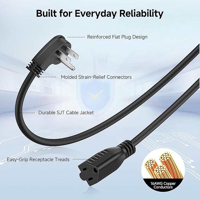 [UL Listed] Cable Matters 2-Pack Low Profile Flat Plug Short Extension Cord (Power Extension Cable) 1 Foot (NEMA 5-15P to NEMA 5-15R)
