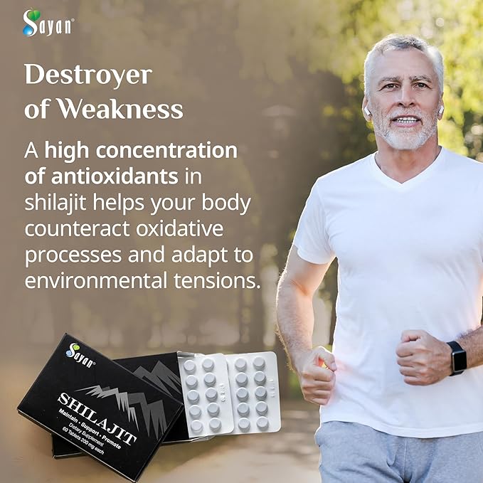 Sayan 100% Pure Shilajit Tablets,12,000mg High-Potency Supplement, More Effective Than Resin & Capsules, 85+ Trace Minerals Sourced from 10,000ft Lab-Tested for Purity. 60 Tablets - 1-2 Month Supply