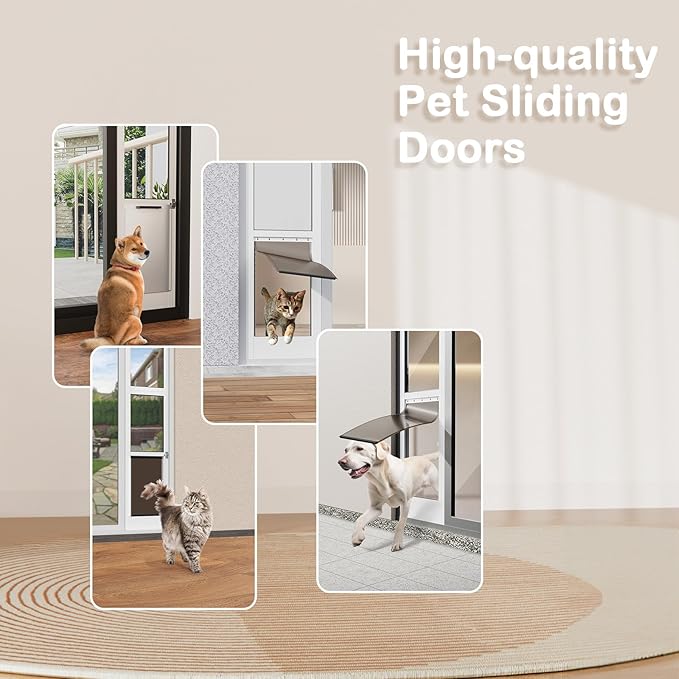 Dog Door for Sliding Glass Door, Adjustable Height 75 3/5" to 80" Sliding Door Pet Door Insert with Screen Design, Suitable for Large Dogs Up to 75 lbs, New