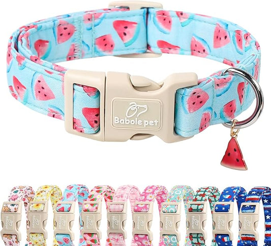 Adjustable Summer Dog Collar, Cute Watermelon Dog Collars for Medium Dogs, Lightweight Quick-Release Buckle Collar for Boy&Girl Dogs M