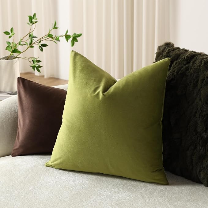 Euro Sham Covers 24x24 Chartreuse: Pack of 2 Cozy Soft Velvet Square Modern Luxury Decorative Throw Pillow Cases for Sofa Couch Living Room Bed Home Decor