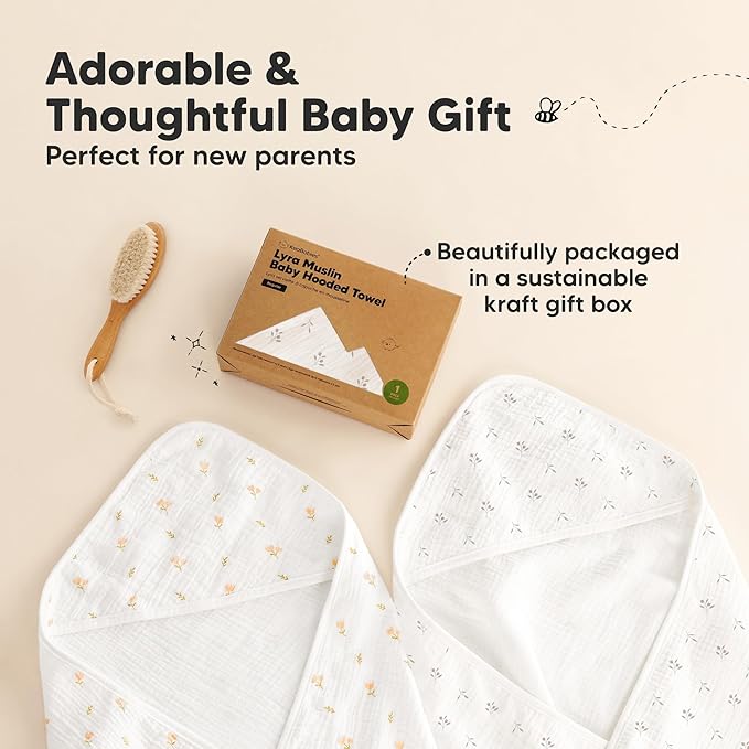 KeaBabies Muslin Baby Bath Towels with Hood for Girls, Boys -Large Organic Cotton Hooded Baby Towels for Newborns,Toddlers,Infant,Kids,Soft Absorbent Newborn Bath Essentials Gift Set(Petunia, Regular)