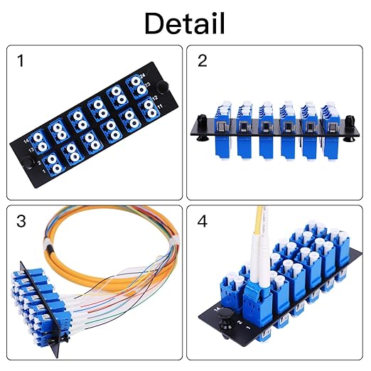 VFLTOOL 4PCS 12 Duplex LC Adapters LGX Footprint Fiber Patch Panel Loaded 24 Fiber Ports Couplers Enclosure - LC UPC Blue Compatible with SingleMode Multimode|1.25G/10GB OS1-2/OM3