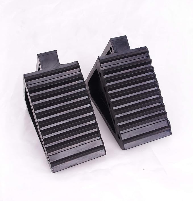 Solid Rubber Wheel Chock with Handle for The Car, Strong and Durable,8" Length, 4" Width, 6" Height - Pack of 2