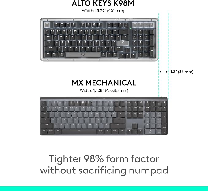 Logitech Alto Keys K98M Wireless Mechanical Gasket Keyboard - Lilac | Customizable, clicky, vibration absorbing gasket, white backlit keys, Bluetooth, USB-C charging, for PC, Mac, Laptops