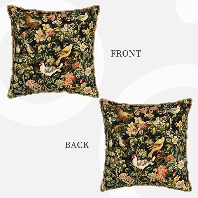 Vintage Floral Animal Velvet Pillow Covers 20x20 Inch Black Green Flowers Leaf Throw Pillows for Couch Farmhouse Cushion Covers Pillowcase Boho Chinoiserie Pillow Cases for Sofa Bed Outdoor Decor