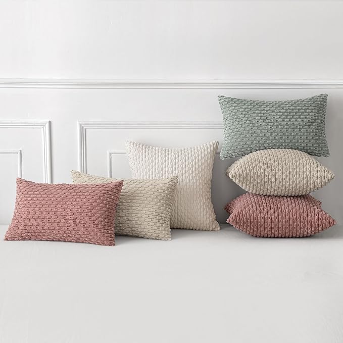 MIULEE Euro Sham Decorative Throw Pillow Covers 24x24 Blush Pink Corduroy | Textured Striped Pack of 2 Striped Pillow Covers Modern Farmhouse Home Decor for Couch Bed Sofa Living Room