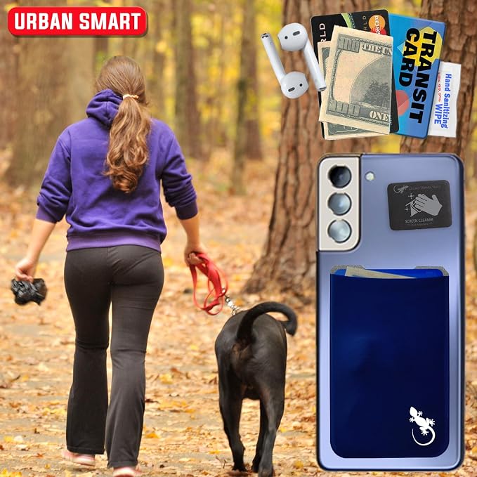 Phone Wallet - Adhesive Card Holder - Cell Phone Pouch - Stick on Lycra Pocket by Gecko - Carry Credit Cards and Cash