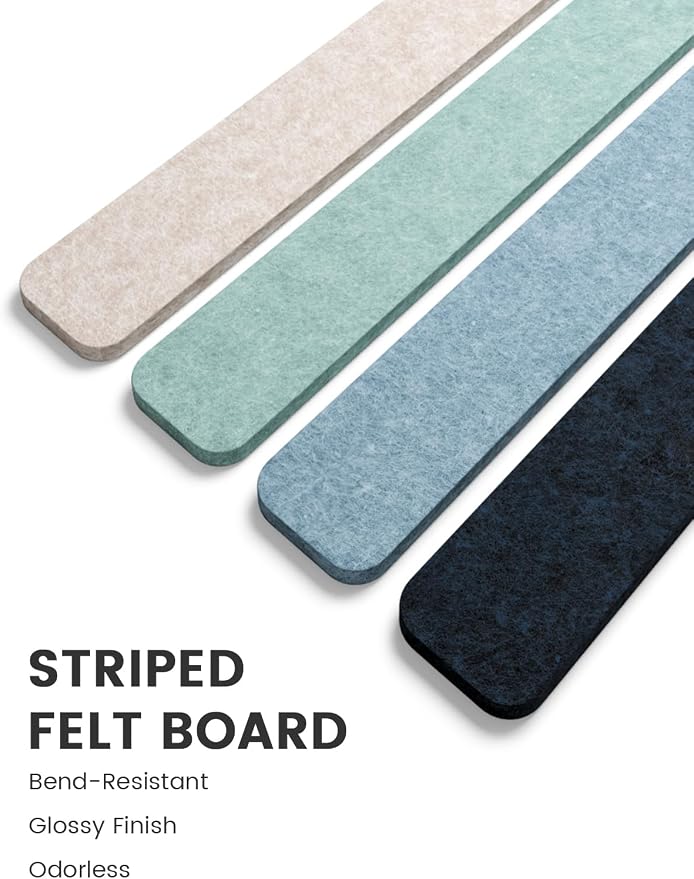 Fluxynara 13" x 2" Felt Wall Panels, Ocean Gradient | 5-Pack Cork Board Alternative with 35 Push Pins, Adhesive Mounting for Bedroom Door or Home Office