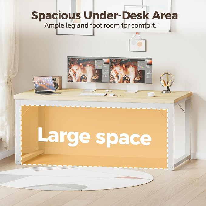 Mericonia 40 Inch Computer Desk, 1" Thick Small Office Table, Oak | Modern Simple Style, Heavy Duty Industrial Frame, Small Study & Writing Table for Home Bedroom Work