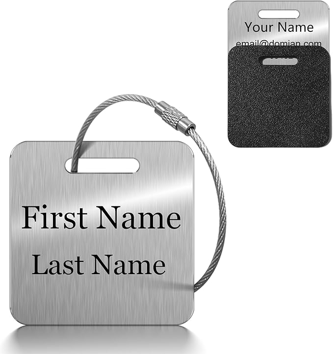 Stainless Steel Personalized Luggage Tags for Suitcases - Custom Name ID Travel Tags for Luggage, Backpacks and Bags - Metal Travel Essentials Accessories for Kids, Women and Men - Bulk Set (4 Pack)