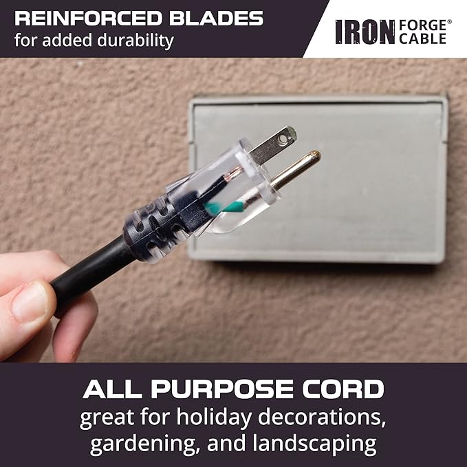 Iron Forge Cable Oil Resistant 12 Gauge Extension Cord 50 ft, 12/3 SJTOW 50 Foot Heavy Duty Extension Cord Outdoor 3 Prong, 15 Amp Power Cable Black Great for Major Appliance, Farms & Ranches