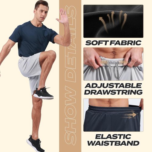 BOOJO Athletic Gym Shorts for Men - Quick Dry Black Basketball Shorts with Pockets | 5 Pack Activewear