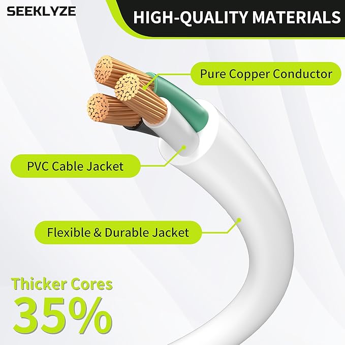 16/3 White 25 FT Extension Cord, Indoor Extension Cord for Laptops, Coffee Makers, Office Home Appliances, 3 Prong Resistant Cable Flexible, 13A 125V 1625W ETL Listed