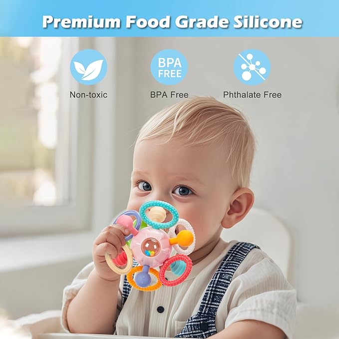 Montessori Teething Toys for Babies 0-6 6-12 Months, Baby Teether Sensory Toys for 0 3 6 9 12 18 Months, Newborn Infant Learning Toys for 1 2 Year Old Boys Girls