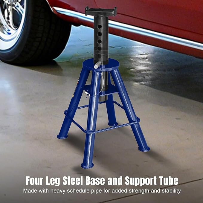 TCE 10 Ton (20,000 lb) Capacity Heavy Duty Steel Jack Stands, Medium Profile, 2 Pack, T70071 , Blue