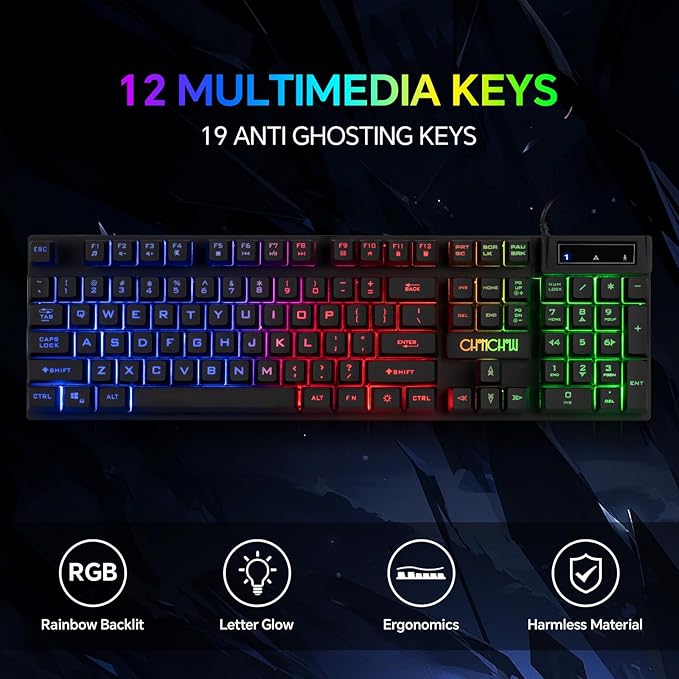 Gaming LED Keyboard Mouse Headset and Mousepad Bundle,Wired Rainbow | LED Light Up Gaming Keyboard Mouse Headset, Value 4 In 1 Game Set for Xbox PS4 PS5 PC Laptop Gamer