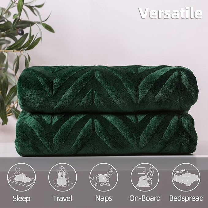 Whale Flotilla Flannel Fleece Fall Throw Blanket for Couch, Emerald Green | Lightweight Breathable Soft Sofa Throws, Plush Fluffy Chevron Design Decorative Blankets for Home Life, 50x60 Inch