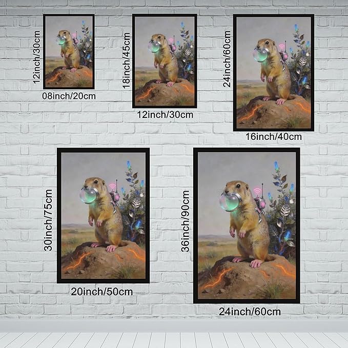 Framed Steampunk Mechanical Prairie Dog Wall Art - Retro-Futuristic Wilderness Poster for Living Room Game Room Decor 24x36in
