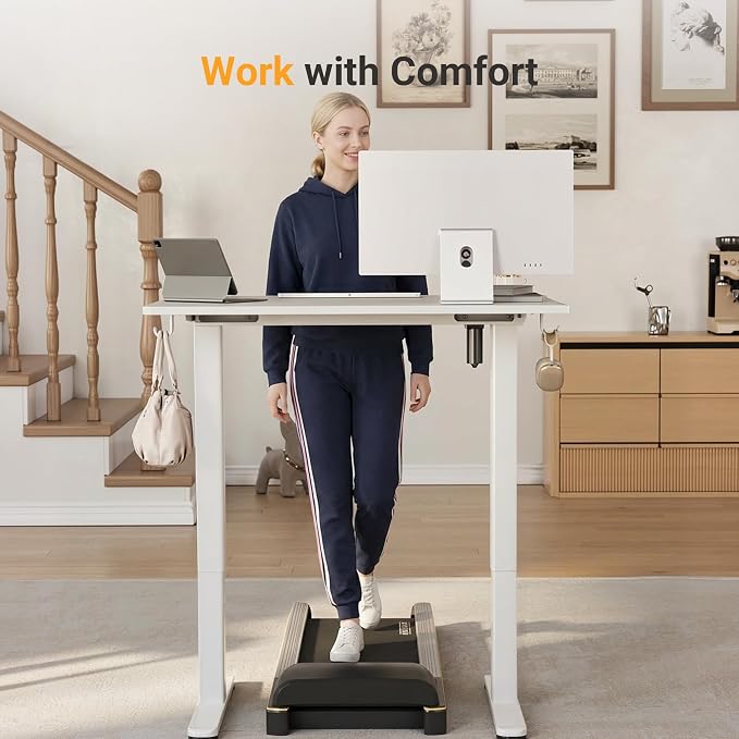 YDN 40 x 24 Inch White Electric Standing Desk | Adjustable Height, Sit Stand, Cable Management, Ergonomic, Home Office