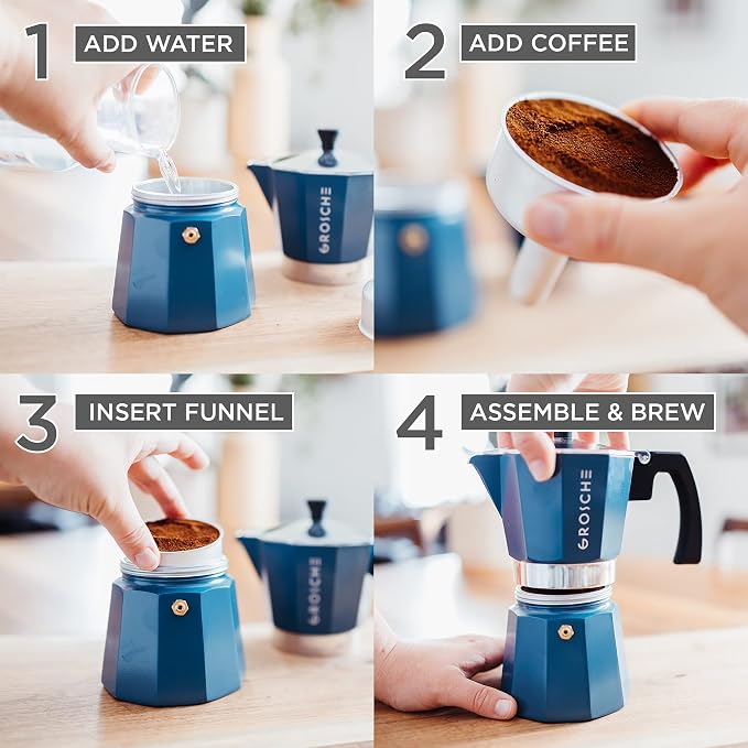 GROSCHE Milano Stovetop Espresso Maker Moka Pot 9 Espresso Cup, 15.2 oz, Blue. Stove top Coffee Maker Moka Italian Espresso greca Coffee Maker Brewer Percolator | Cuban Coffee Maker And Italian Moka Pot For Stovetop Espresso; For Gas, Electric, And Pro...