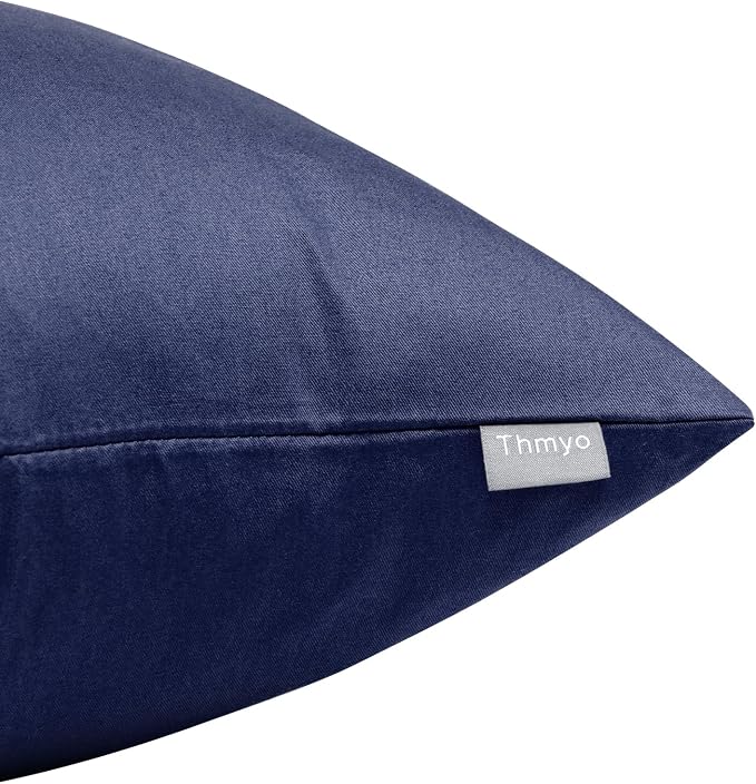 Thmyo 4-Pack 100% Cotton Comfortable Solid Decorative Throw Pillow Case Square Cushion Cover Pillowcase Sublimation Blank Pillow Covers Halloween DIY Throw Pillowcase(26x26inch/66x66cm,Dark Blue)