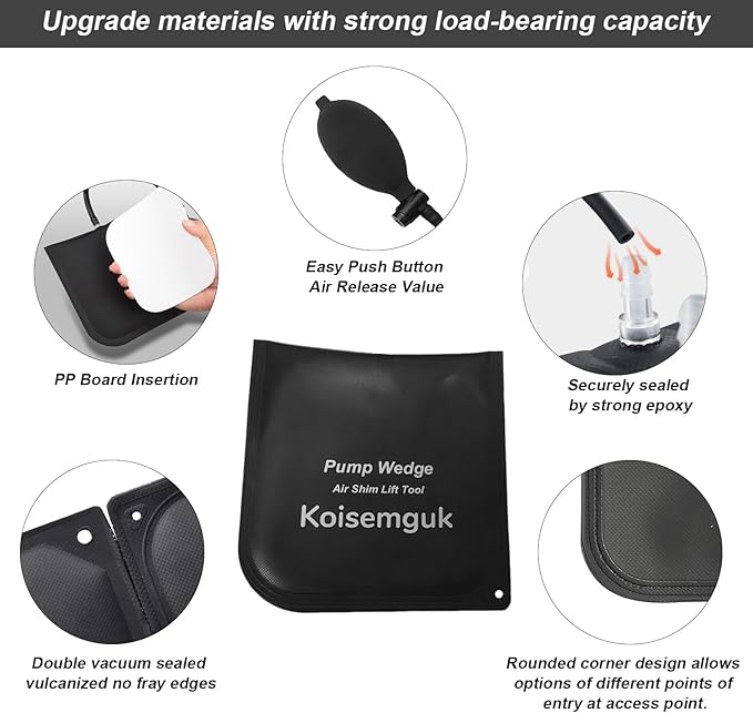 4 Pcs Air Wedge Bag Set Commercial Grade Air Wedge Bag Pump Leveling Kit Alignment Tool Inflatable Air Wedge Bag Tool Inflatable Shim Bag with 2 Plastic Wedge for Variety of Jobs