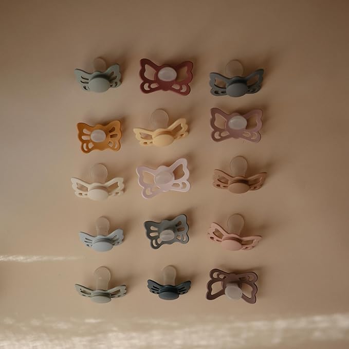 FRIGG Butterfly Anatomical SilkySoft Silicone Baby Pacifier | Made in Denmark | BPA-Free (White Lilac/Twilight Mauve, 6-18 Months)