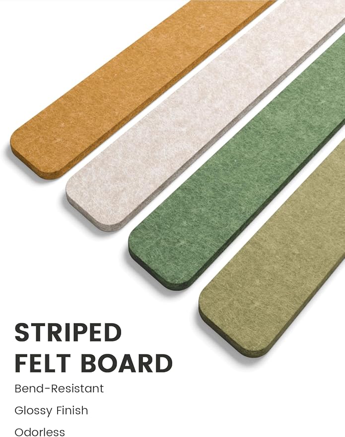 Fluxynara 13" x 2" Felt Wall Panels, Olive Grove | 8-Pack Includes 50 Push Pins and Adhesive Tabs for Photos, Notes and Decor in Bedroom Doors, Home Office or Studios