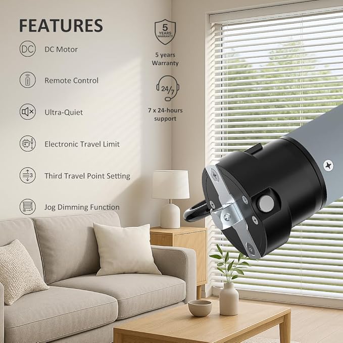 Electronic Limit Tubular Motor for Roller Shades, 45mm Remote Control Electric Blind Replacement Kit, Quiet Motorized Awning Drive, Light Adjustment (50 N.m for Φ63mm（2-1/2"") Groove Tube