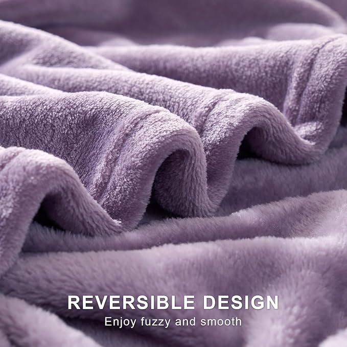 Hansleep Throw XL Fog Purple Fleece Blanket, Soft Flannel Bed Blanket | Fuzzy Cozy Blanket 50x70 Inches, Multi-use for Bed, Sofa, Couch, Travel, Camping, All Season Warm Lightweight Cover
