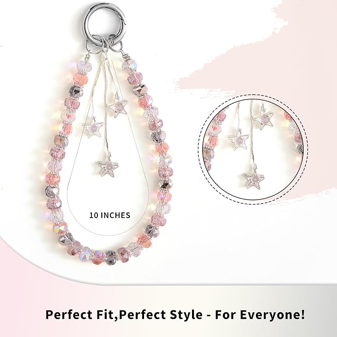 Phone Charm with Beaded Crystals, Anti-Theft Phone Strap, Hands-Free & Detachable Cellphone Lanyard, Cellphone Chain Wristlet with Tether Tab