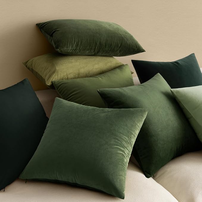 MIULEE Velvet Throw Pillow Covers 20x20 Inch Pack of 2 Moss Green | Soft Solid Decorative Pillow Covers, Modern Luxury Home Decor, for Couch Chair Sofa Bedroom Livingroom
