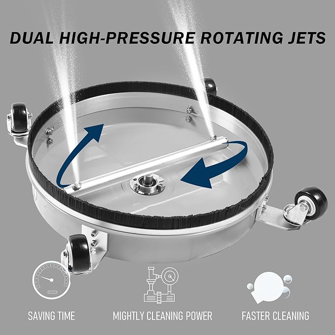 16" Pressure Washer Surface Cleaner with 4 Wheels, Stainless Steel Power Washer Surface Cleaner for Driveways Sidewalks Patios, 1/4" Quick Connector, 2 Extension Wand, 4000 PSI