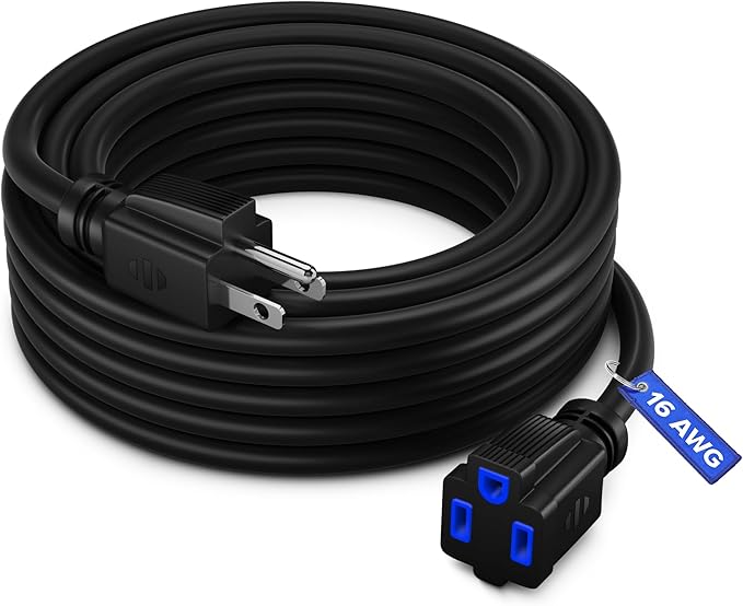Maximm Extension Cord 15 Ft Black Power Cords Indoor 16 Gauge Wire SJTW Heavy Duty ETL Listed (15Ft, Black with Blue Indicators)