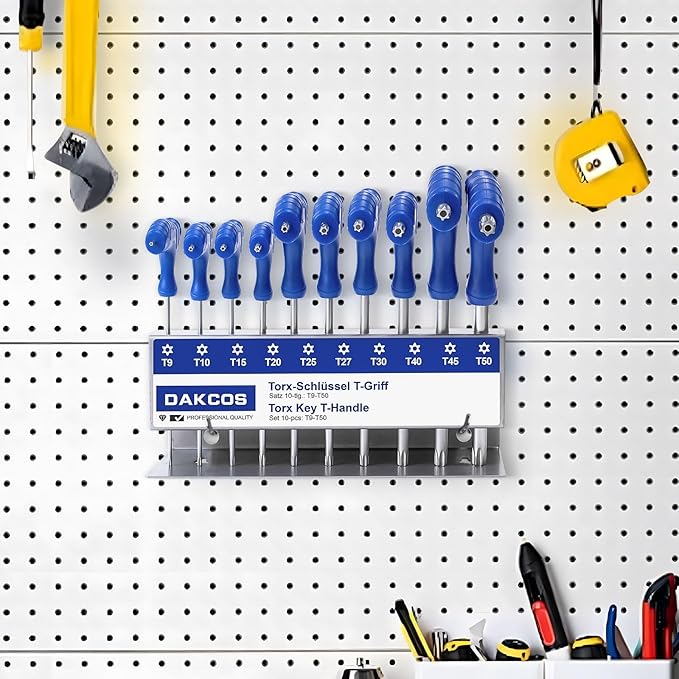 10 Pcs T-Handle Torx Wrench Set, T9-T50 Star Key with Storage Rack, Cr-V