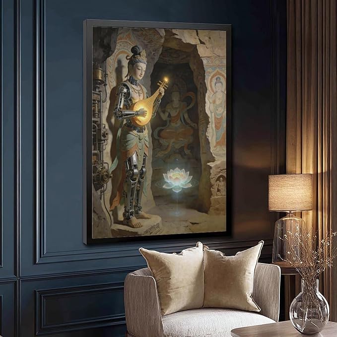 Framed Steampunk Mechanical Fairy Wall Art - Cultural Retro-Futuristic Poster for Home Office Bedroom Decor 08x12in